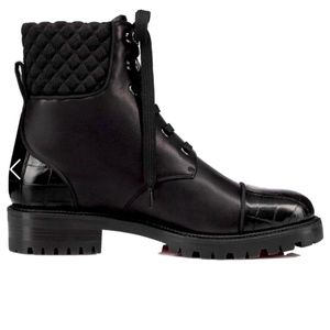 CHRISTIAN LOUBOUTIN Lace-Up Black Mayr Combat Boot Quilted 39